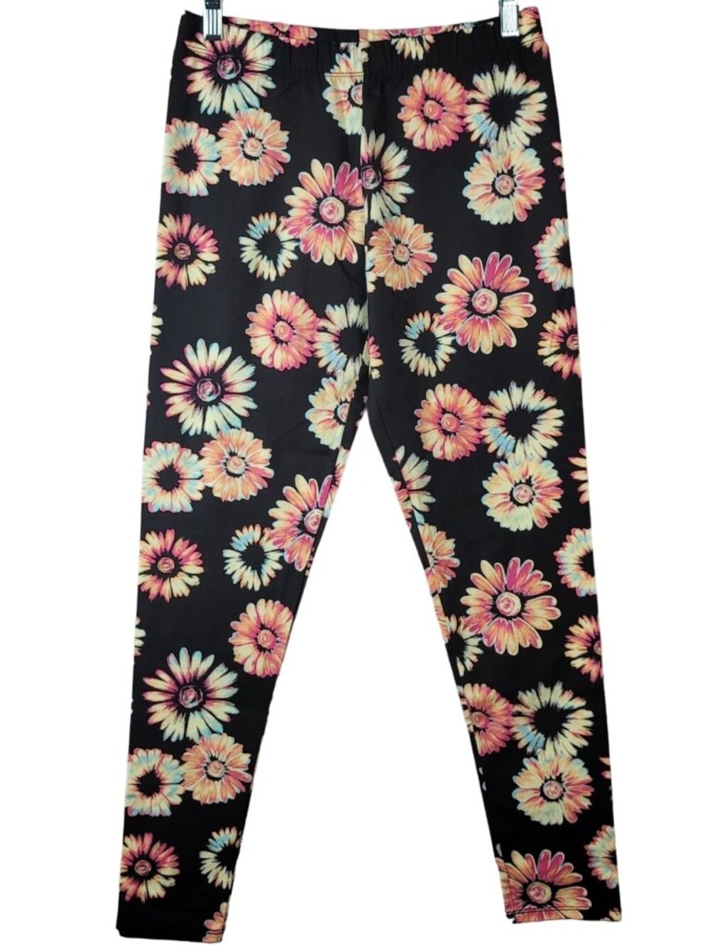 No Boundaries Women Floral Leggings Black Pink Junior SZ 7 9 Medium Neon Ankle
